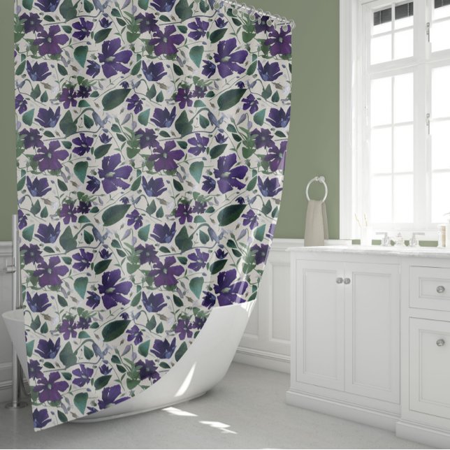 Elegant Purple Watercolor Floral Pattern Shower Curtain (Elegant Purple Watercolor Floral Pattern Shower Curtain)