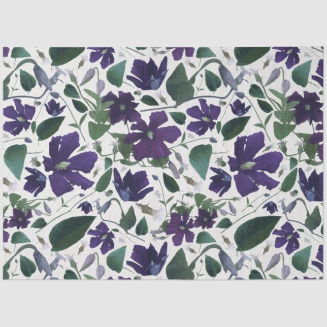 Elegant Purple Watercolor Floral Pattern Tissue Paper (Front)