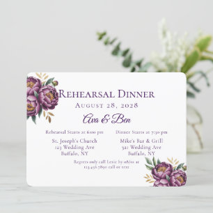 Elegant Purple Watercolor Floral Rehearsal Dinner Invitation