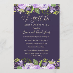 Elegant Purple Watercolor Floral Vow Renewal Invitation