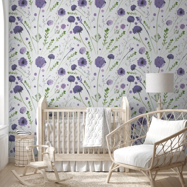 Elegant Purple Watercolor Floral Wallpaper (Elegant Purple Watercolor Floral Wallpaper from Studio Posies.)