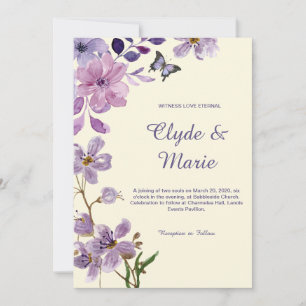 Elegant Purple Watercolor Floral Wedding Invitation