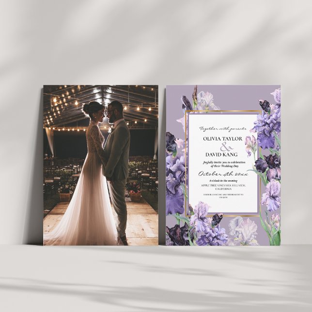 Elegant Purple Watercolor Floral Wedding Photo   Invitation (Creator Uploaded)