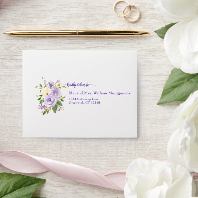Elegant Purple Watercolor Floral Wedding RSVP Envelope (Wedding)