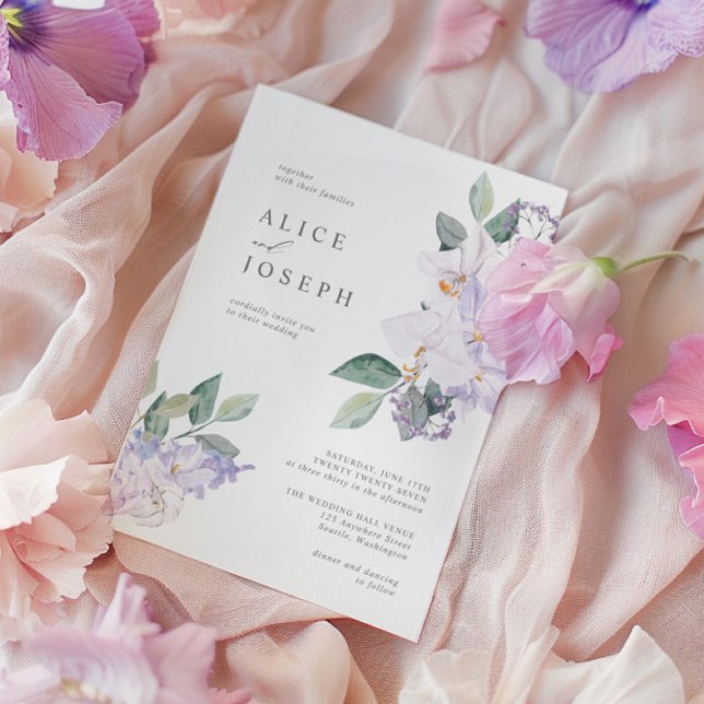 Elegant Purple Watercolor Flowers & Greenery  Invitation (Elegant Purple Watercolor Flowers & Greenery Invitation)