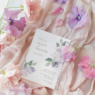 Elegant Purple Watercolor Flowers & Greenery  Invitation