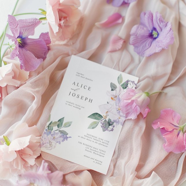 Elegant Purple Watercolor Flowers & Greenery  Invitation (Elegant Purple Watercolor Flowers & Greenery Invitation)