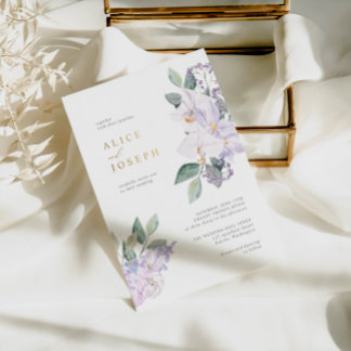Elegant Purple Watercolor Flowers Greenery Wedding