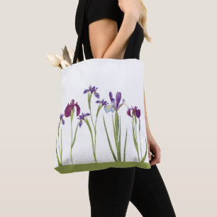 Elegant Purple Watercolor Iris Flowers Botanical Tote Bag