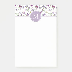 Elegant Purple Watercolor Irises 4" x 6" Monogram Post-it Notes