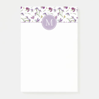 Elegant Purple Watercolor Irises 4" x 6" Monogram Post-it Notes