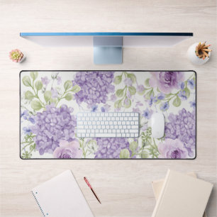Elegant Purple Watercolor Large Floral Desk Mat