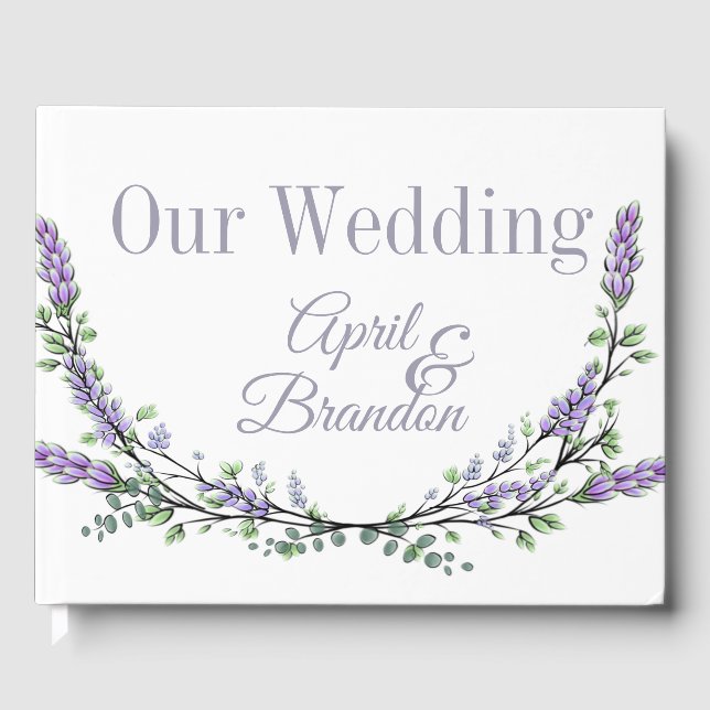 Elegant purple watercolor Lavender and Eucalyptus Guest Book (Front)