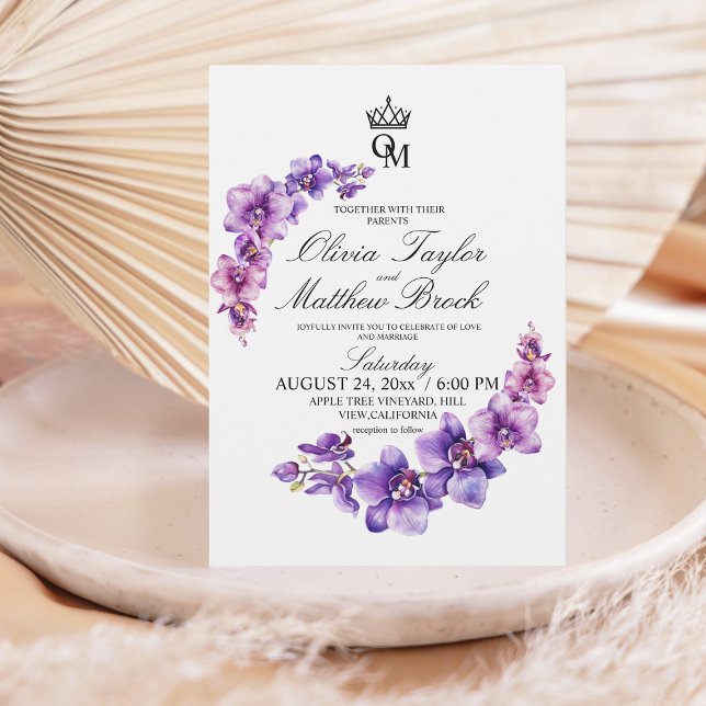 Elegant Purple Watercolor Orchids Wedding Invitation (Creator Uploaded)