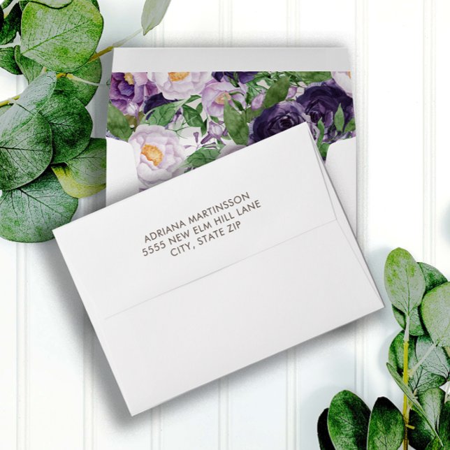 Elegant Purple Watercolor Peonies Floral Envelope (Purple peonies baby shower envelope)