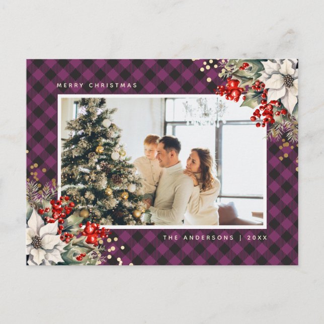 Elegant Purple Watercolor Photo Christmas Holiday Postcard (Front)