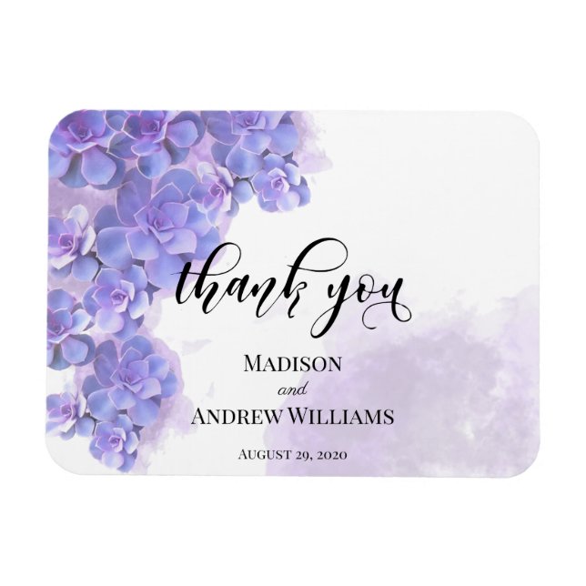 Elegant Purple Watercolor Succulents Thank You Magnet (Horizontal)