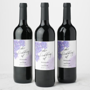 Elegant Purple Watercolor Succulents Wedding Wine Label