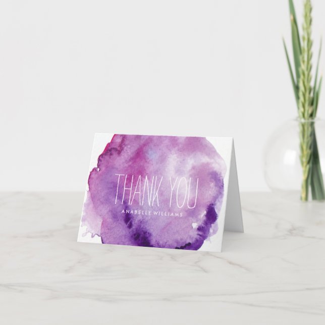 Elegant Purple Watercolor Wash Thank You Card (Front)