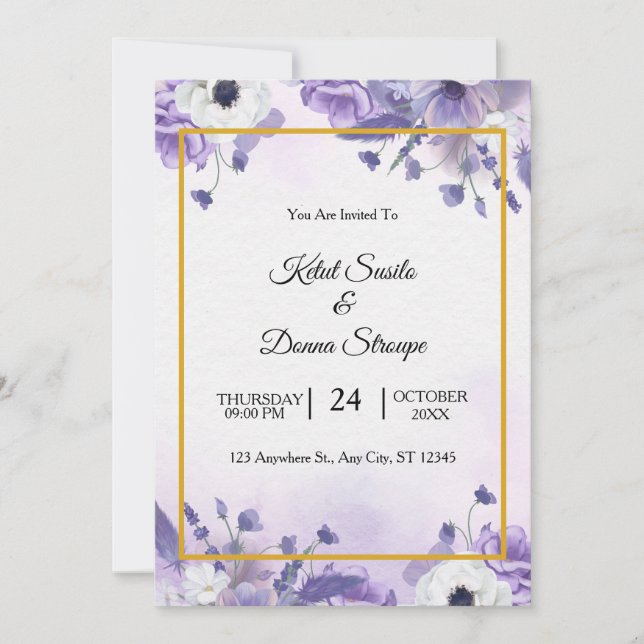 Elegant Purple Watercolor wedding Invitation (Front)