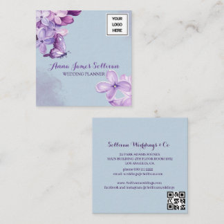 Elegant Purple Watercolor Wedding Planner Logo Square Business Card
