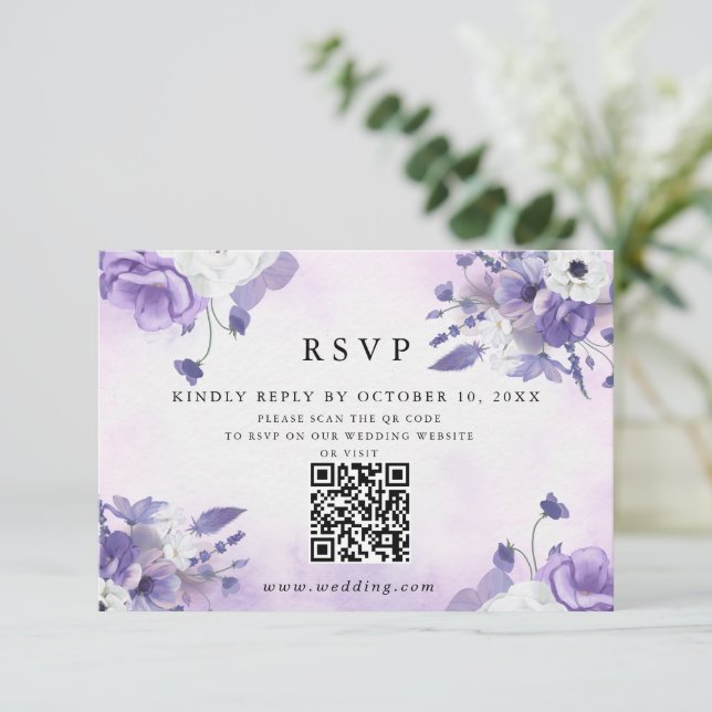Elegant Purple Watercolor wedding RSVP Card (Standing Front)