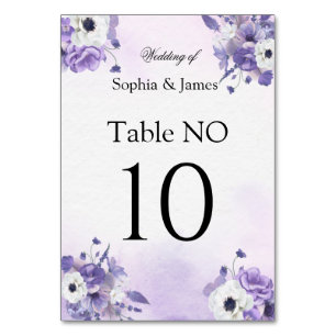 Elegant Purple Watercolor wedding Table Number