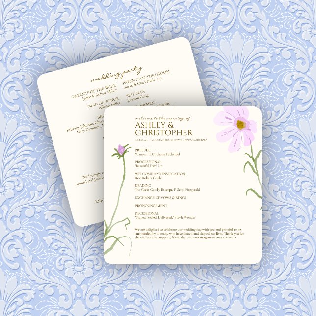 Elegant Purple Watercolor Wildflower Wedding Programme (Creator Uploaded)