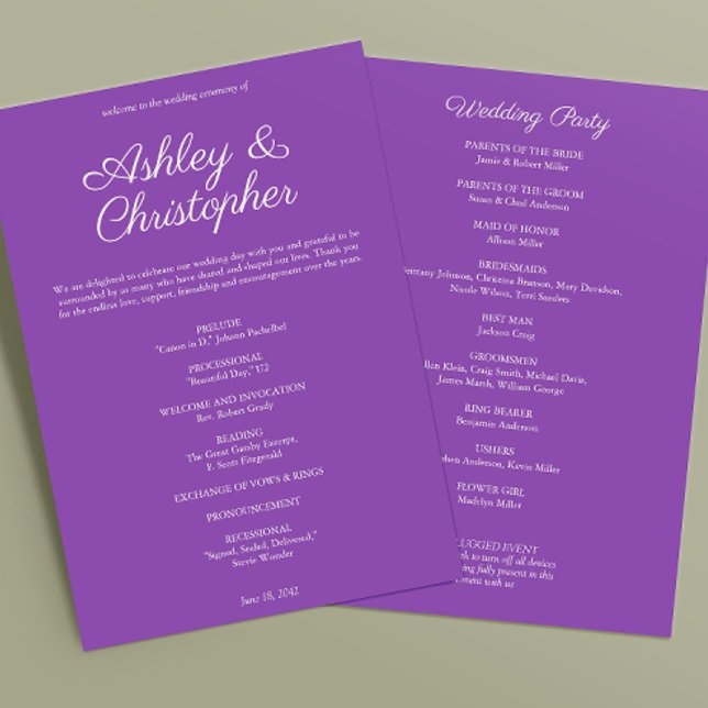 Elegant Purple Watercolor Wildflower Wedding Programme (Creator Uploaded)
