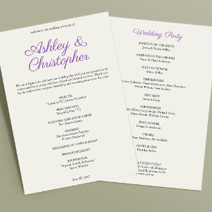 Elegant Purple Watercolor Wildflower Wedding Programme
