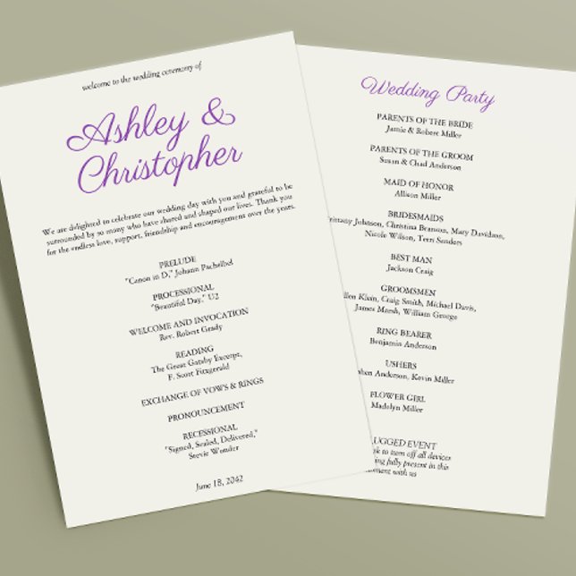 Elegant Purple Watercolor Wildflower Wedding Programme (Creator Uploaded)