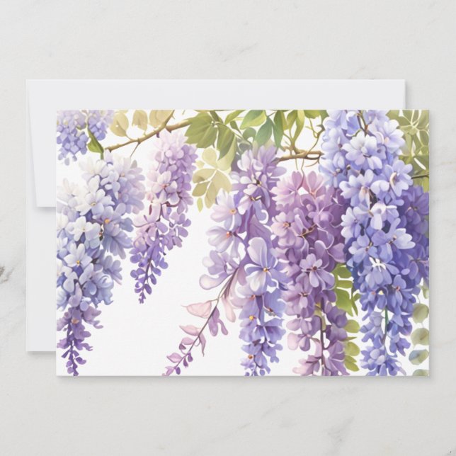 Elegant purple watercolor wisteria blue floral  invitation (Front)