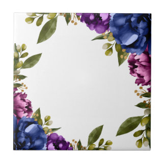 Elegant purple watercolor wisteria blue floral tile