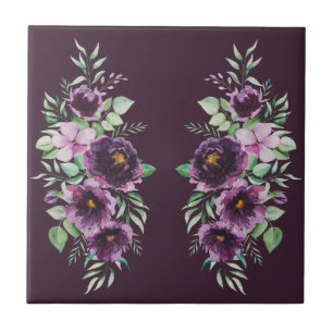 Elegant purple watercolor wisteria blue floral tile