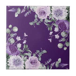 Elegant purple watercolor wisteria blue floral tile
