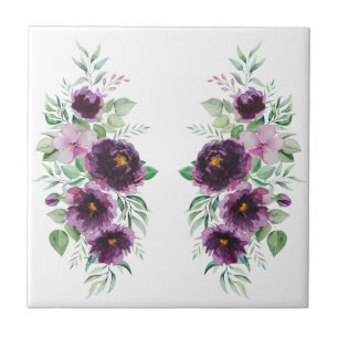 Elegant purple watercolor wisteria blue floral tile