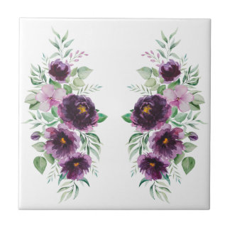 Elegant purple watercolor wisteria blue floral  tile