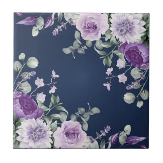 Elegant purple watercolor wisteria blue floral tile