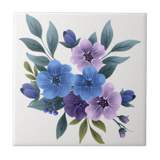 Elegant purple watercolor wisteria blue floral tile