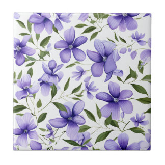 Elegant purple watercolor wisteria blue floral tile