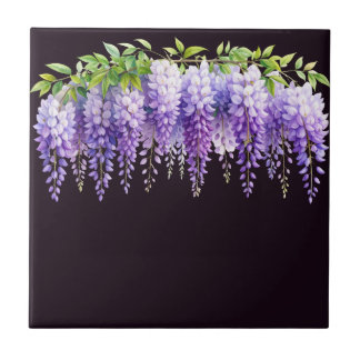 Elegant purple watercolor wisteria blue floral tile