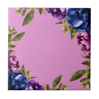 Elegant purple watercolor wisteria blue floral tile