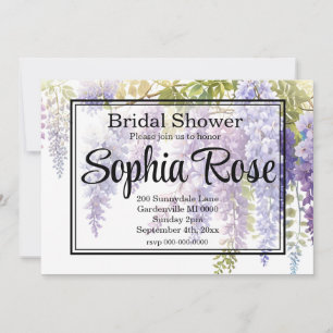 Elegant purple watercolor wisteria bridal shower invitation