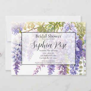 Elegant purple watercolor wisteria bridal shower invitation