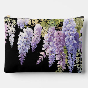 Elegant purple watercolor wisteria floral accessory pouch