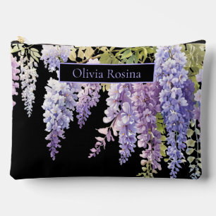 Elegant purple watercolor wisteria floral accessory pouch