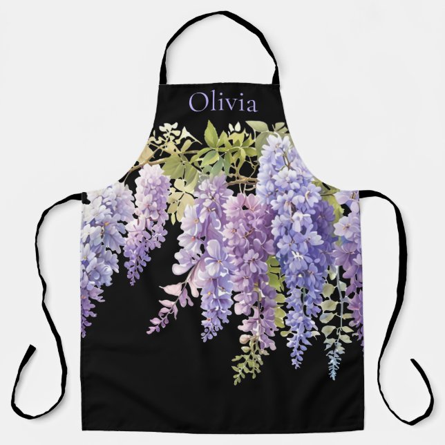 Elegant purple watercolor wisteria floral  apron (Front)
