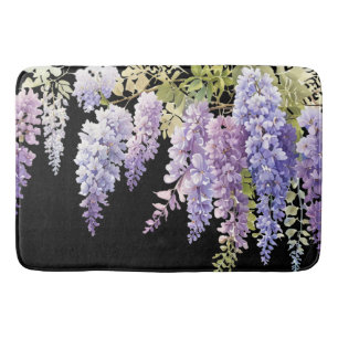 Elegant purple watercolor wisteria floral bath mat