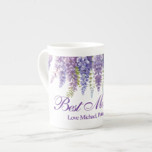 Elegant purple watercolor wisteria floral Best Mum Bone China Mug