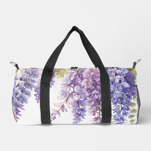 Elegant purple watercolor wisteria floral duffle bag